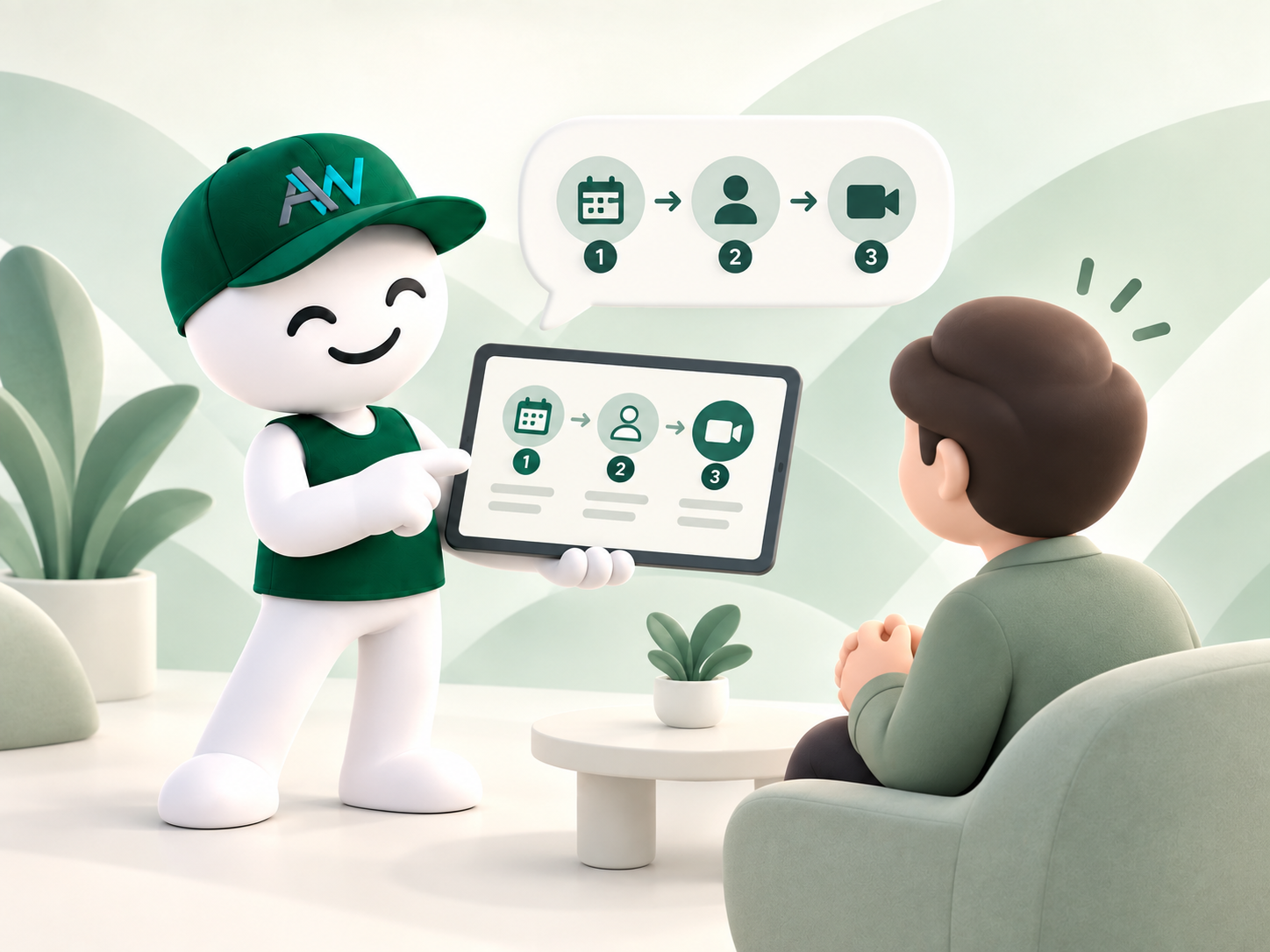 Assistant presenting a guided product tour